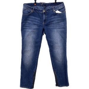 A by Anisette Jeans Women Size 18 Embellished Pocket Mid-Rise Reg Blue Denim